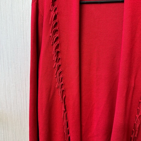 Chico's Red Fringe Cardigan Sweater - Picture 4 of 6